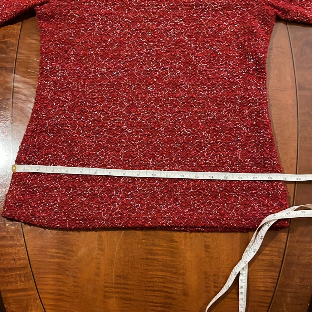 Jennifer Lopez knit lace sweater red with silver thread & sequins. V-back. Sz M - Picture 9 of 14